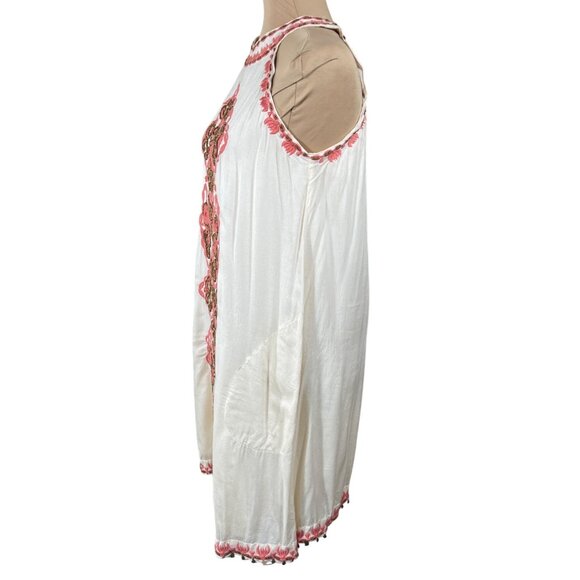 LulaSoul Halter Swing Dress Embroidered M (READ) Cream Peach Boho - Picture 2 of 11